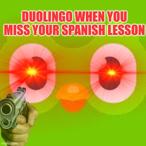 Duolingo | DUOLINGO WHEN YOU MISS YOUR SPANISH LESSON | image tagged in funny memes | made w/ Imgflip meme maker