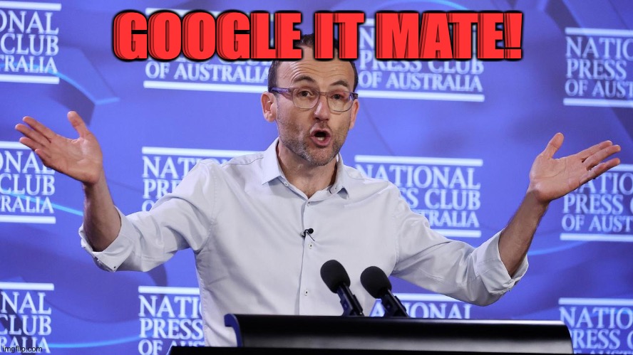 Adam Bandt Google it mate | GOOGLE IT MATE! | image tagged in adam bandt google it mate | made w/ Imgflip meme maker