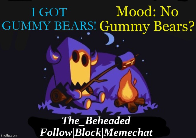 The_Beheaded Announcement Template V3 | I GOT GUMMY BEARS! Mood: No Gummy Bears? | image tagged in the_beheaded announcement template v3 | made w/ Imgflip meme maker