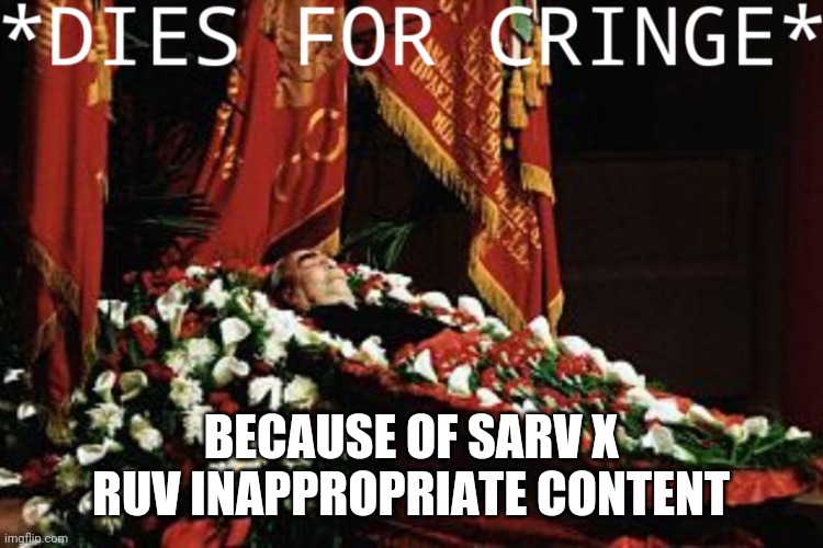 Leonid Brezhnev Dies for cringe | BECAUSE OF SARV X RUV INAPPROPRIATE CONTENT | image tagged in leonid brezhnev dies for cringe | made w/ Imgflip meme maker