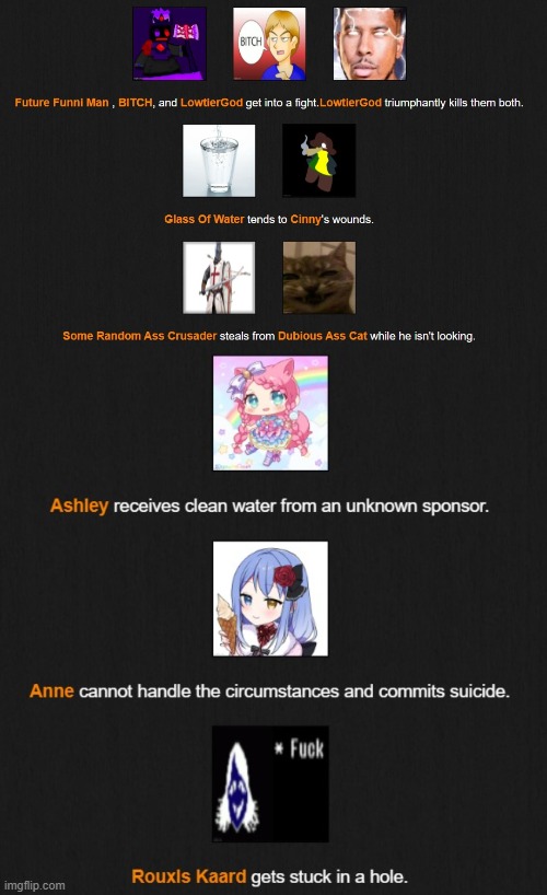 I like how the hunger games are somehow consistent with the stuff that happens even though it's all just random nonsense | made w/ Imgflip meme maker