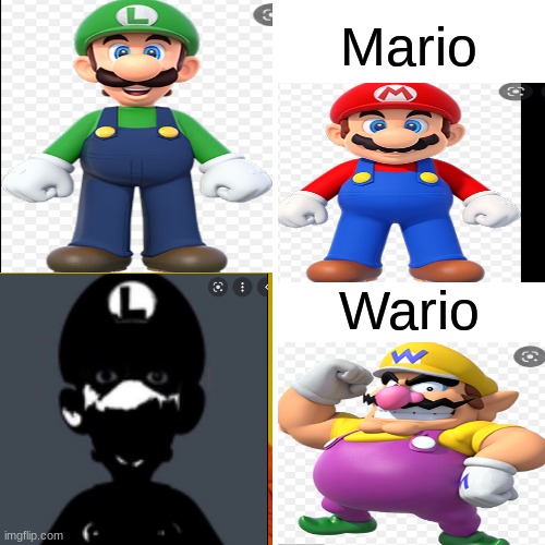 Uncanny Luigi | Mario; Wario | image tagged in memes,drake hotline bling | made w/ Imgflip meme maker