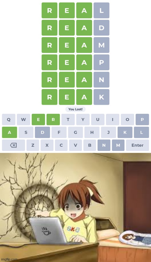 image tagged in anime girl punches the wall | made w/ Imgflip meme maker
