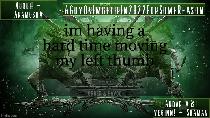 im in the final stage of recovery for my wrist is this bad | im having a hard time moving my left thumb | image tagged in aguyonimgflipforsomereason announcement temp 6 | made w/ Imgflip meme maker