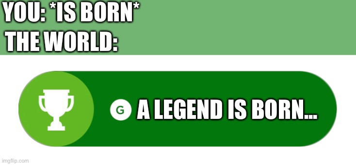 A hero has arisen | YOU: *IS BORN*; THE WORLD:; A LEGEND IS BORN... | image tagged in xbox one succes hd white,wholesome | made w/ Imgflip meme maker