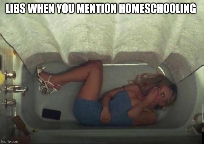 Hiding in the shower | LIBS WHEN YOU MENTION HOMESCHOOLING | image tagged in hiding in the shower | made w/ Imgflip meme maker