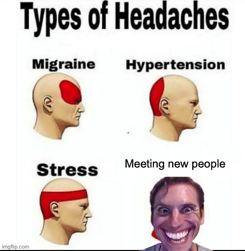 Types of Headaches meme | Meeting new people | image tagged in types of headaches meme | made w/ Imgflip meme maker