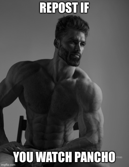 Giga Chad | REPOST IF; YOU WATCH PANCHO | image tagged in giga chad | made w/ Imgflip meme maker