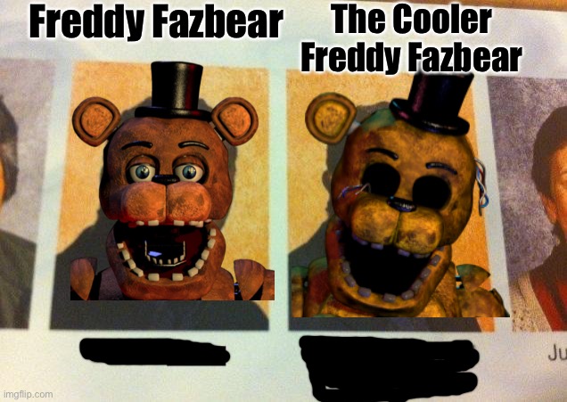 The Freddy Fazbear vs The Cooler Freddy Fazbear: | Freddy Fazbear; The Cooler Freddy Fazbear | image tagged in the cooler daniel,fnaf | made w/ Imgflip meme maker