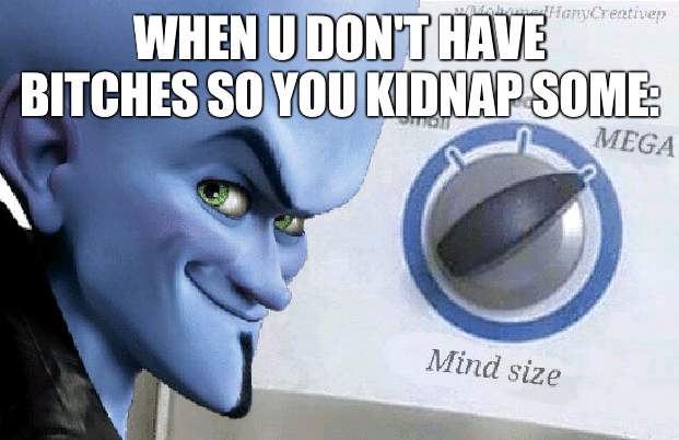 sure | WHEN U DON'T HAVE BITCHES SO YOU KIDNAP SOME: | image tagged in mind size mega | made w/ Imgflip meme maker