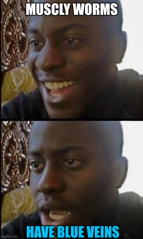 Disappointed Black Guy | MUSCLY WORMS HAVE BLUE VEINS | image tagged in disappointed black guy | made w/ Imgflip meme maker