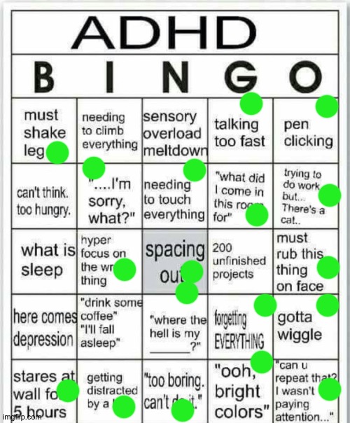 :/ | image tagged in adhd bingo | made w/ Imgflip meme maker