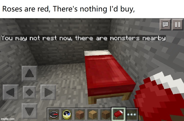 Then when will I sleep? | image tagged in minecraft,memes,roses are red,funny | made w/ Imgflip meme maker