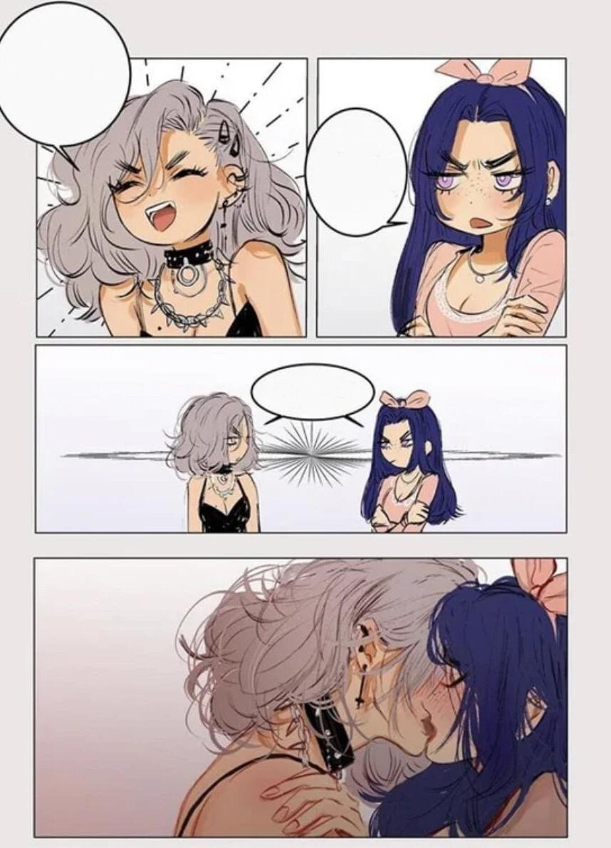 High Quality Two girls kissing after arguing, Sleepy Mocha Blank Meme Template