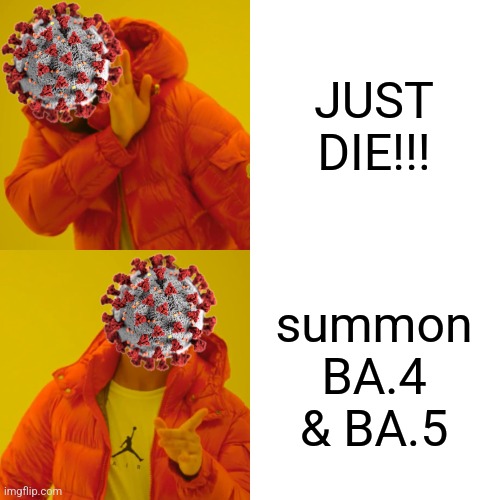 Subvariants, SUBVARIANTS EVERYWHERE!!!! | JUST DIE!!! summon BA.4 & BA.5 | image tagged in memes,drake hotline bling,coronavirus,covid-19,ba4,ba5 | made w/ Imgflip meme maker