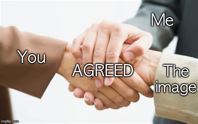 Triple handshake | Me You The image AGREED | image tagged in triple handshake | made w/ Imgflip meme maker