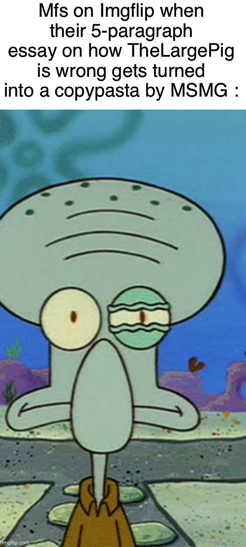 . | Mfs on Imgflip when their 5-paragraph essay on how TheLargePig is wrong gets turned into a copypasta by MSMG : | made w/ Imgflip meme maker