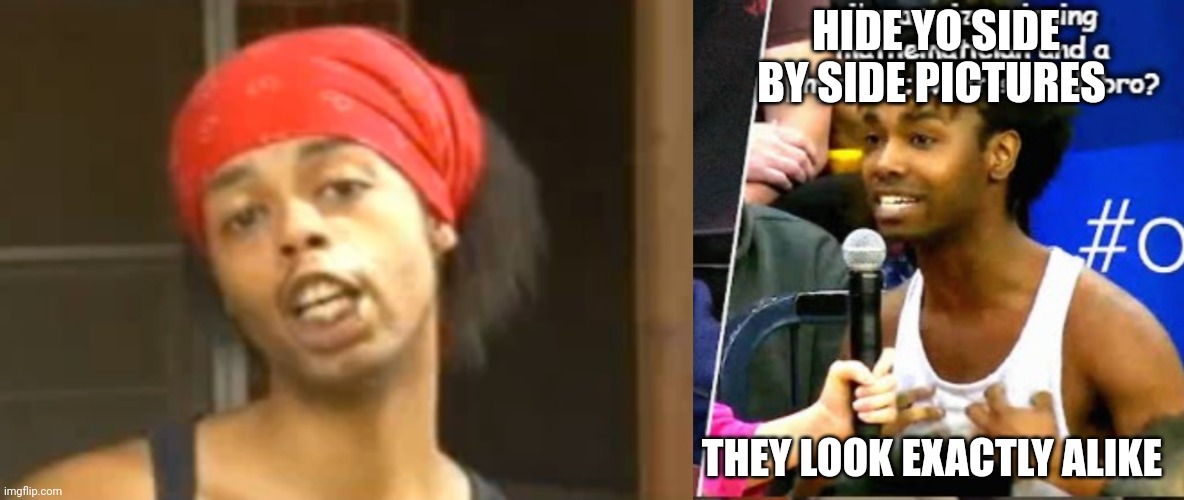 HIDE YO SIDE BY SIDE PICTURES THEY LOOK EXACTLY ALIKE | image tagged in hide ya kids | made w/ Imgflip meme maker