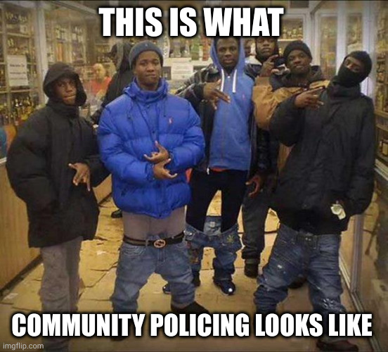 brips and cloods and the caucasian kings | THIS IS WHAT; COMMUNITY POLICING LOOKS LIKE | image tagged in gangster pants | made w/ Imgflip meme maker