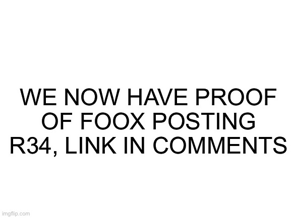 Warning: bring eye bleach! | WE NOW HAVE PROOF OF FOOX POSTING R34, LINK IN COMMENTS | image tagged in blank white template | made w/ Imgflip meme maker