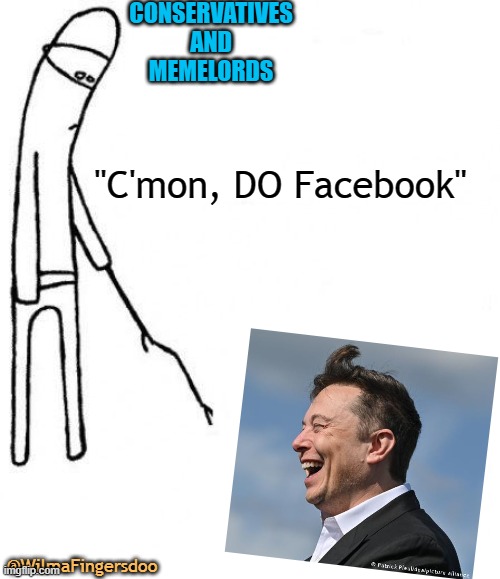 c'mon do something | CONSERVATIVES AND MEMELORDS; "C'mon, DO Facebook"; @WilmaFingersdoo | image tagged in c'mon do something | made w/ Imgflip meme maker