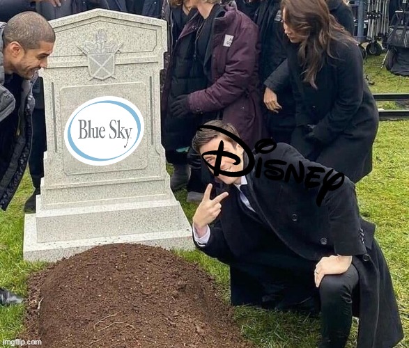 this is not a joke it's 100% dead childhood | image tagged in peace sign tombstone,disney,blue sky,ice age,rip | made w/ Imgflip meme maker