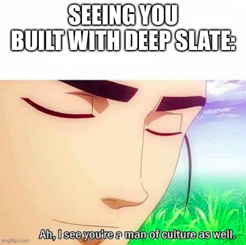 Ah,I see you are a man of culture as well | SEEING YOU BUILT WITH DEEP SLATE: | image tagged in ah i see you are a man of culture as well | made w/ Imgflip meme maker