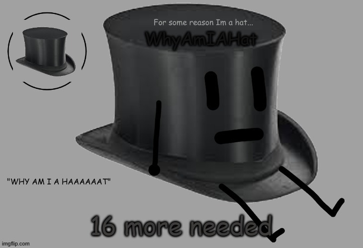 e | 16 more needed | image tagged in hat announcement temp | made w/ Imgflip meme maker