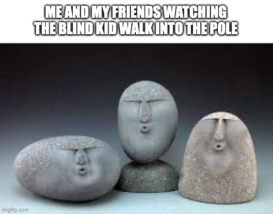 watch out | ME AND MY FRIENDS WATCHING THE BLIND KID WALK INTO THE POLE | image tagged in fun,funny,memes,dark humor,jokes | made w/ Imgflip meme maker