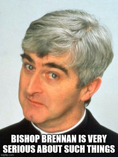 Father Ted Meme | BISHOP BRENNAN IS VERY SERIOUS ABOUT SUCH THINGS | image tagged in memes,father ted | made w/ Imgflip meme maker