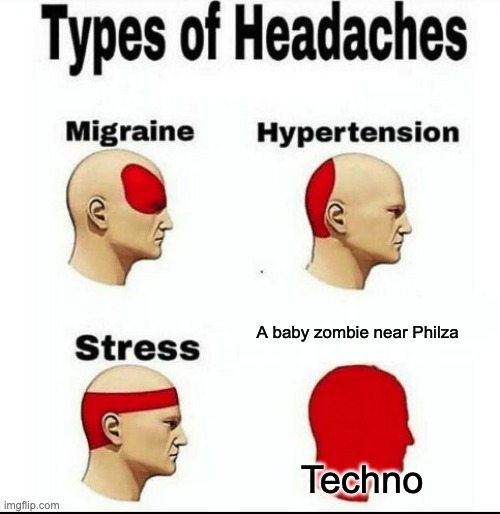 haha | A baby zombie near Philza; Techno | image tagged in types of headaches meme,technoblade,philza,yeah | made w/ Imgflip meme maker