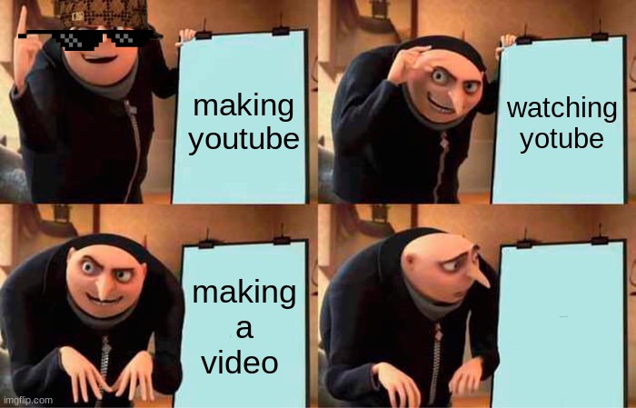 Gru's Plan | making youtube; watching yotube; making a video; trying to read this | image tagged in memes,gru's plan | made w/ Imgflip meme maker