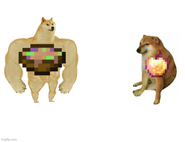 Buff Doge vs. Cheems Meme | image tagged in funny memes,minecraft,enchanted golden apple,suspicious stew | made w/ Imgflip meme maker