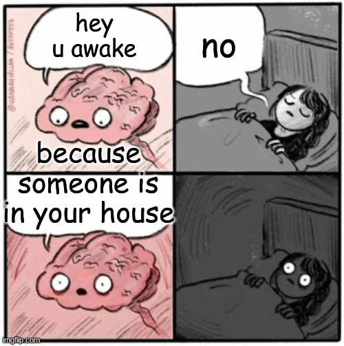lol | no; hey u awake; because someone is in your house | image tagged in brain before sleep | made w/ Imgflip meme maker