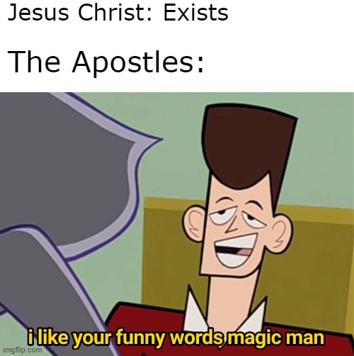I like your funny words magic man | Jesus Christ: Exists; The Apostles: | image tagged in i like your funny words magic man,history | made w/ Imgflip meme maker