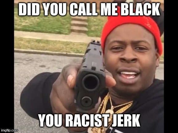 Just gonna ask you one more time | DID YOU CALL ME BLACK; YOU RACIST JERK | image tagged in just gonna ask you one more time,racism | made w/ Imgflip meme maker