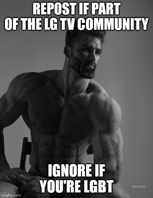 (This isn't actual homo/transphobia btw) | REPOST IF PART OF THE LG TV COMMUNITY; IGNORE IF YOU'RE LGBT | image tagged in giga chad | made w/ Imgflip meme maker