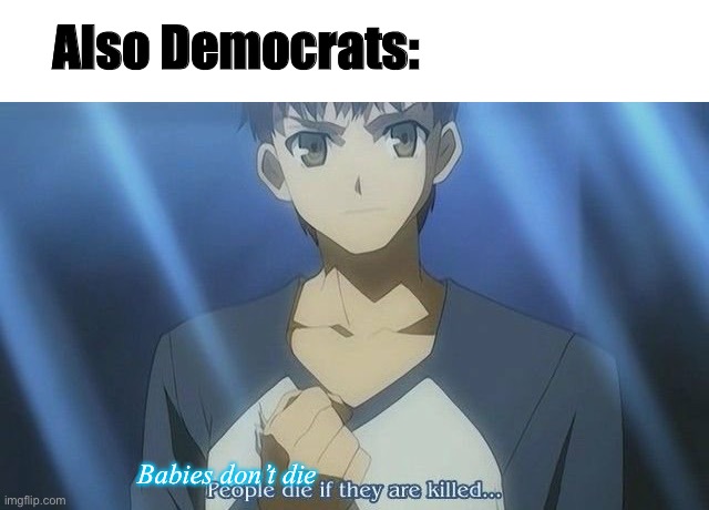 Fate People die when they are killed | Babies don’t die Also Democrats: | image tagged in fate people die when they are killed | made w/ Imgflip meme maker