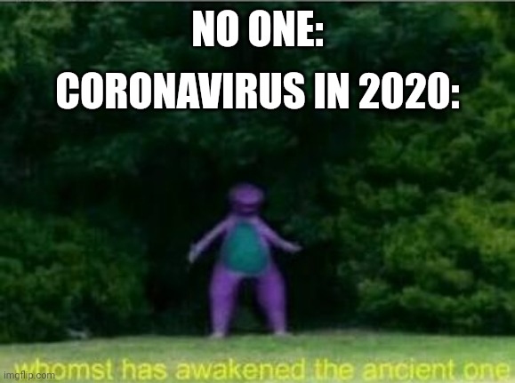 Whomst has awakened the ancient one | NO ONE:; CORONAVIRUS IN 2020: | image tagged in whomst has awakened the ancient one,covid,covid-19,2020,2020 sucks,fun | made w/ Imgflip meme maker