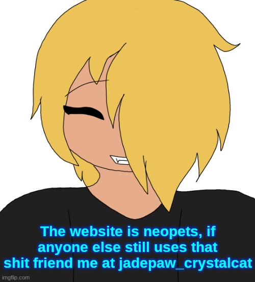 Spire smiling | The website is neopets, if anyone else still uses that shit friend me at jadepaw_crystalcat | image tagged in spire smiling | made w/ Imgflip meme maker