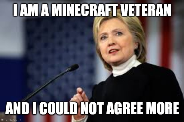 i am hillary clinton and i approve this message (not really) | I AM A MINECRAFT VETERAN AND I COULD NOT AGREE MORE | image tagged in i am hillary clinton and i approve this message not really | made w/ Imgflip meme maker
