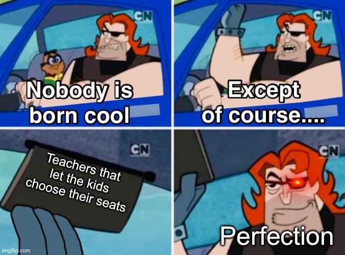 Teachers | Teachers that let the kids choose their seats; Perfection | image tagged in nobody is born cool | made w/ Imgflip meme maker