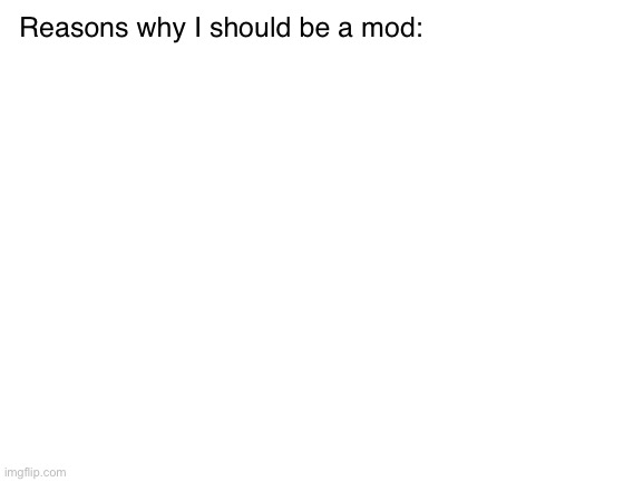 Meme | Reasons why I should be a mod: | image tagged in blank white template | made w/ Imgflip meme maker