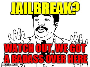 You Jailbroke your iPhone? | JAILBREAK? WATCH OUT, WE GOT A BADASS OVER HERE | image tagged in memes,neil degrasse tyson,iphone,apple,nerdy | made w/ Imgflip meme maker