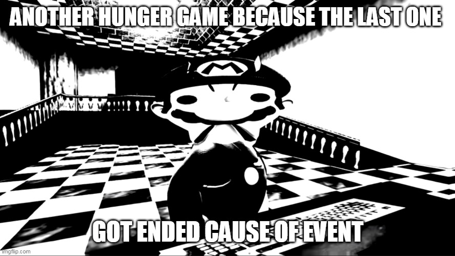 Very angry mario | ANOTHER HUNGER GAME BECAUSE THE LAST ONE; GOT ENDED CAUSE OF EVENT | image tagged in very angry mario | made w/ Imgflip meme maker