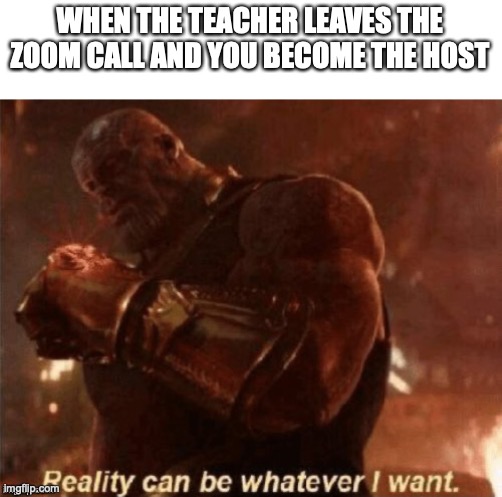 just kick everyone | WHEN THE TEACHER LEAVES THE ZOOM CALL AND YOU BECOME THE HOST | image tagged in funny,memes,fun,teacher,zoom,school | made w/ Imgflip meme maker