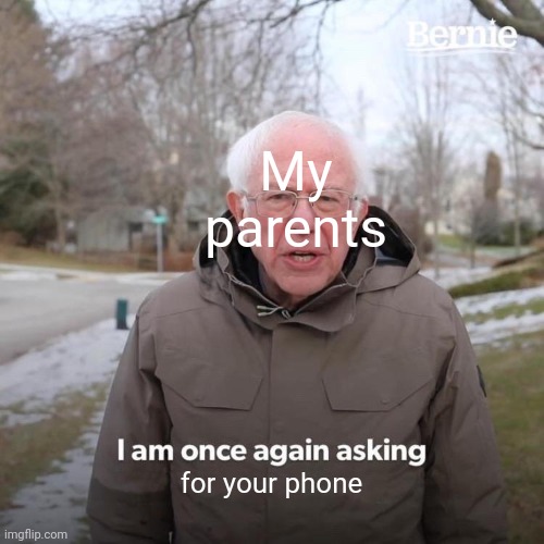 Bernie I Am Once Again Asking For Your Support | My parents; for your phone | image tagged in memes,bernie i am once again asking for your support | made w/ Imgflip meme maker
