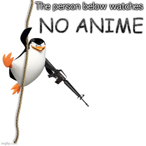 no anime skipper gun | The person below watches | image tagged in no anime skipper gun | made w/ Imgflip meme maker