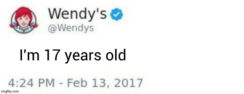 Wendy's when their lying | ME:; I'm 17 years old | image tagged in wendy's twitter | made w/ Imgflip meme maker
