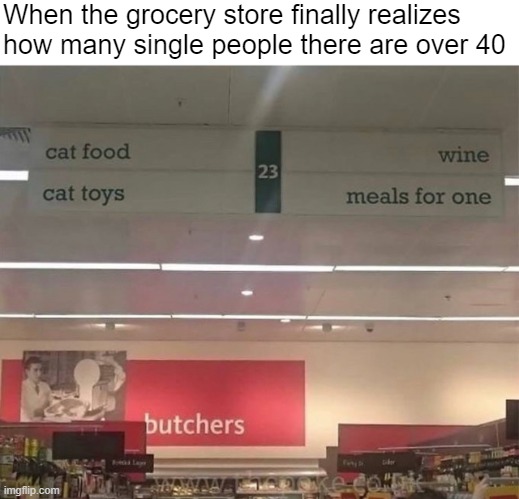 Insiders call it the "sad aisle" | When the grocery store finally realizes how many single people there are over 40 | made w/ Imgflip meme maker